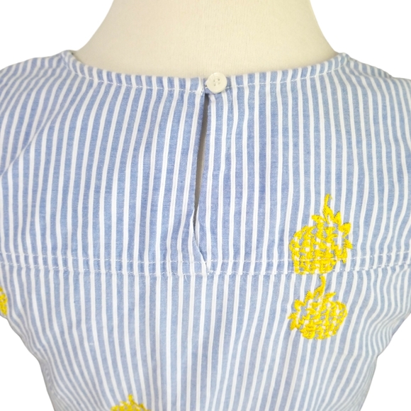 J. Crew Blue Striped Sleeveless Top Embroidered Pineapple SZ 6 - Picture 4 of 11